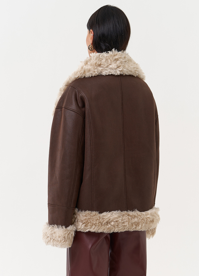 фото Дубленка из эко замши с высоким воротником модель № 31281