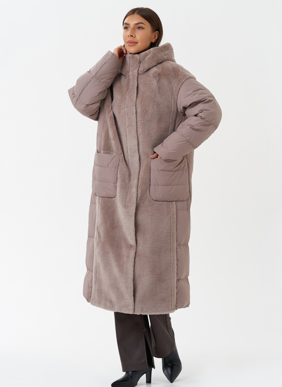Комбинированное пальто с капюшоном