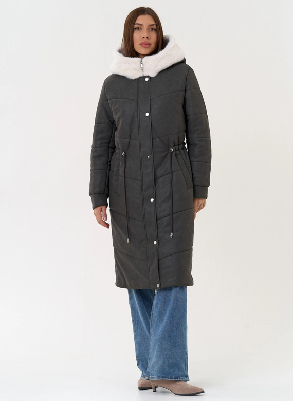 Женское пальто из эко кожи с капюшоном фото