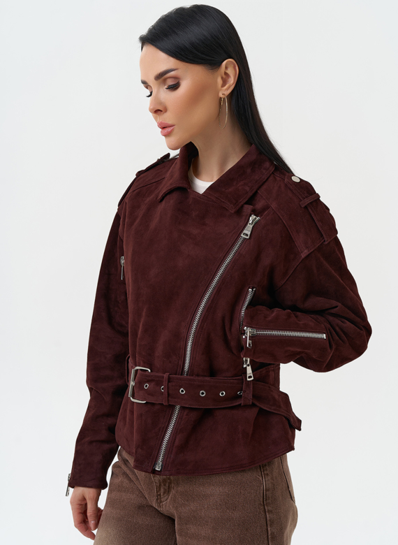 Женская куртка из натуральной замши с поясом