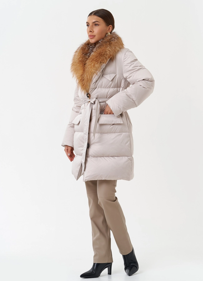 фото Женский пуховик с отделкой из меха лисы модель № 28569
