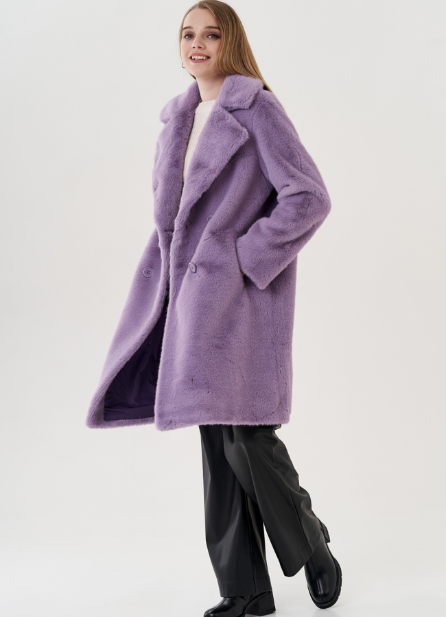 Женское пальто из эко меха на пуговицах модель № 25741 универмаг малина