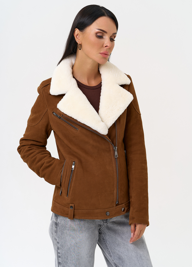 Косуха из натуральной замши с мехом модель № 31365 универмаг малина