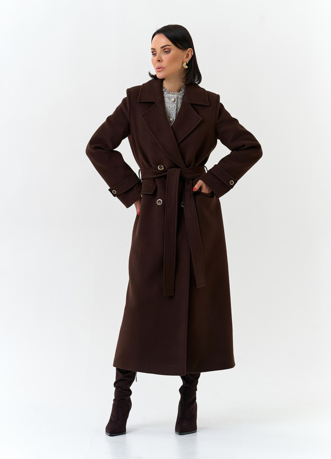 Женское пальто с английским воротником модель № 32644 меха малина