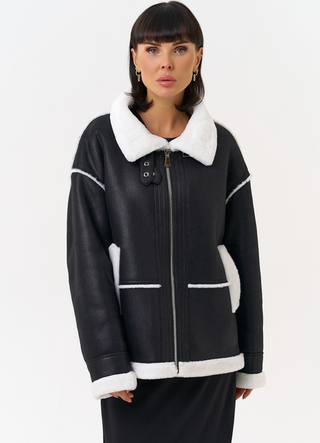 Женская дубленка из эко замши с воротником стойкой модель № 31510 в рассрочку