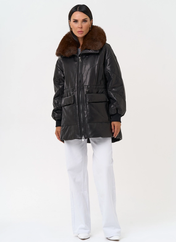 Полупальто из натуральной кожи с мехом песца