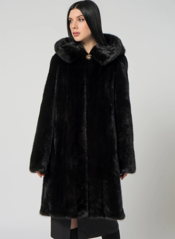 Норковая шуба с капюшоном