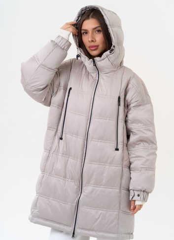 Женский светлый пуховик с капюшоном