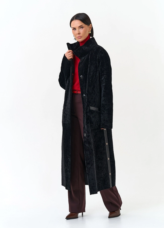 Женская двухсторонняя дубленка с поясом модель № 34376 универмаг малина фото