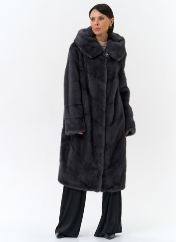 Длинная норковая шуба в сером цвете