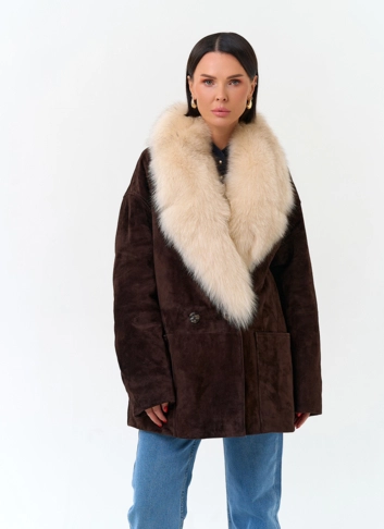 Пуховик из натуральной замши фото