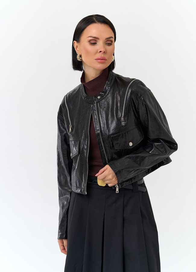 Куртка из натуральной кожи с декоративными молниями модель № 32844 универмаг малина