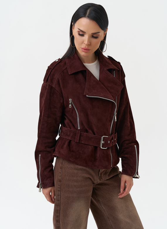 Женская куртка из натуральной замши с поясом