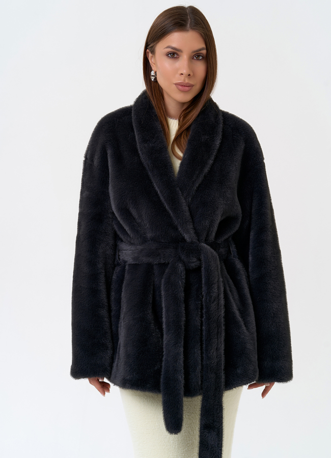 Женская шуба из эко меха с воротником шаль модель № 31227 меха малина