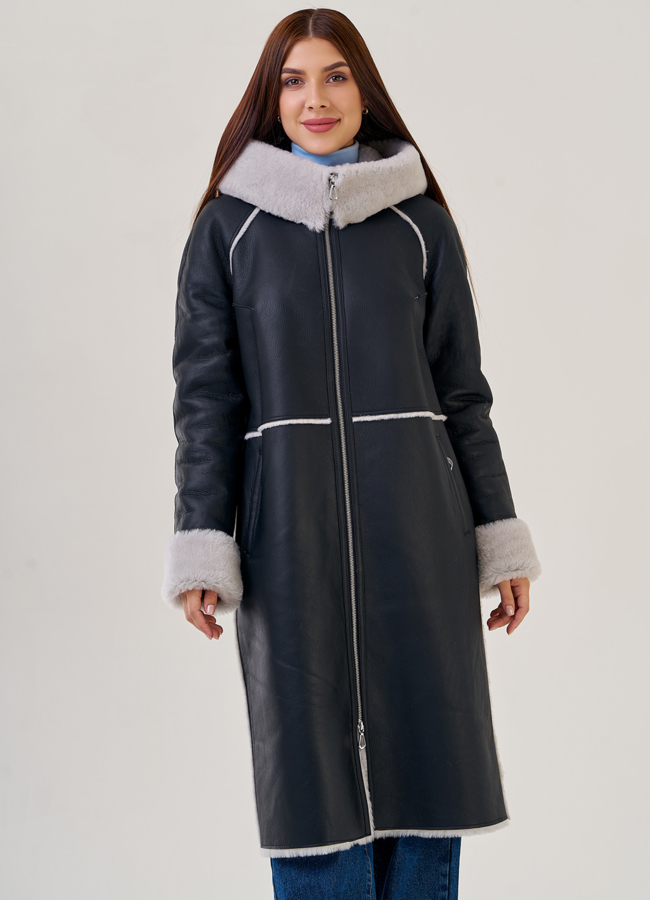 Женская дубленка с капюшоном модель № 24557 в рассрочку