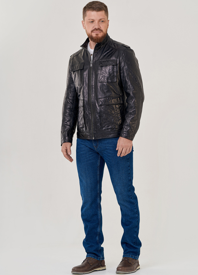 Кожаная куртка с накладными карманами модель № 8055 универмаг малина