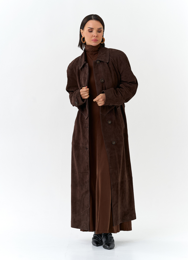 фото Женский плащ из натуральной замши модель № 32869