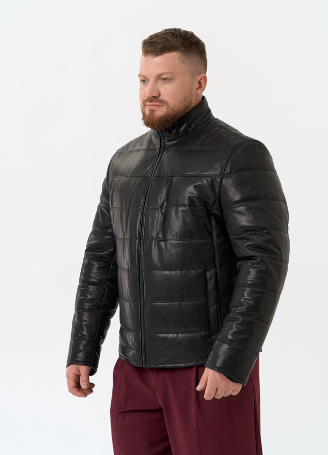 Мужская куртка из натуральной кожи с воротником стойкой модель № 32545 универмаг малина