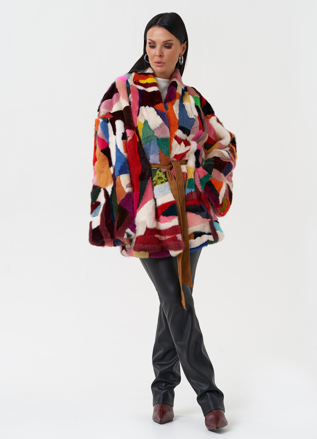 Яркая шуба из меха норки модель № 27622 универмаг малина