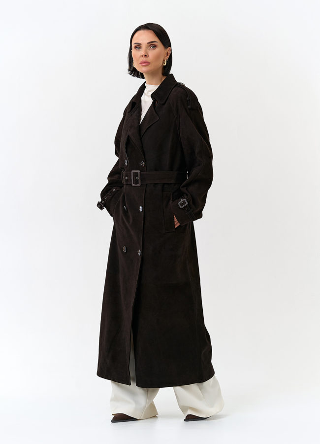 Женский длинный плащ из натуральной замши модель № 32900 в рассрочку