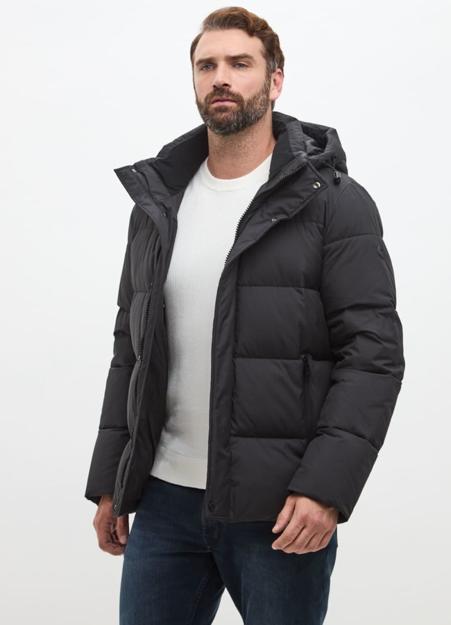 Мужской черный пуховик больших размеров модель № 30233 меха малина