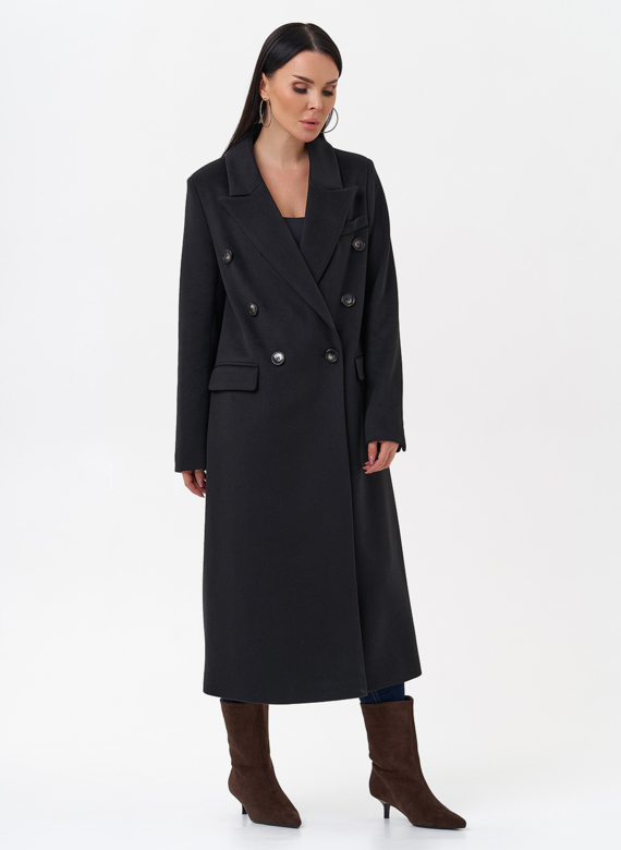 Длинное двубортное пальто с английским воротником