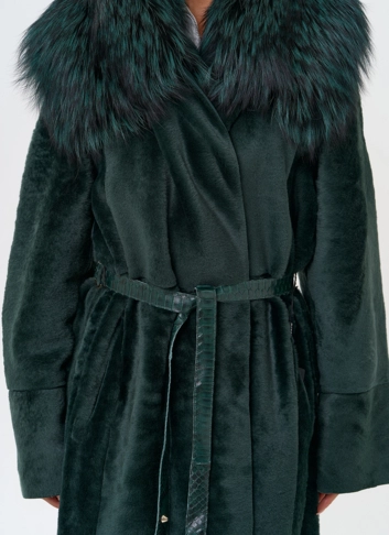 Женская двусторонняя дубленка из меха овчины Cortos с поясом из кожи питона фото