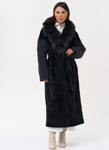 Комбинированное женское зимнее пальто в черном цвете
