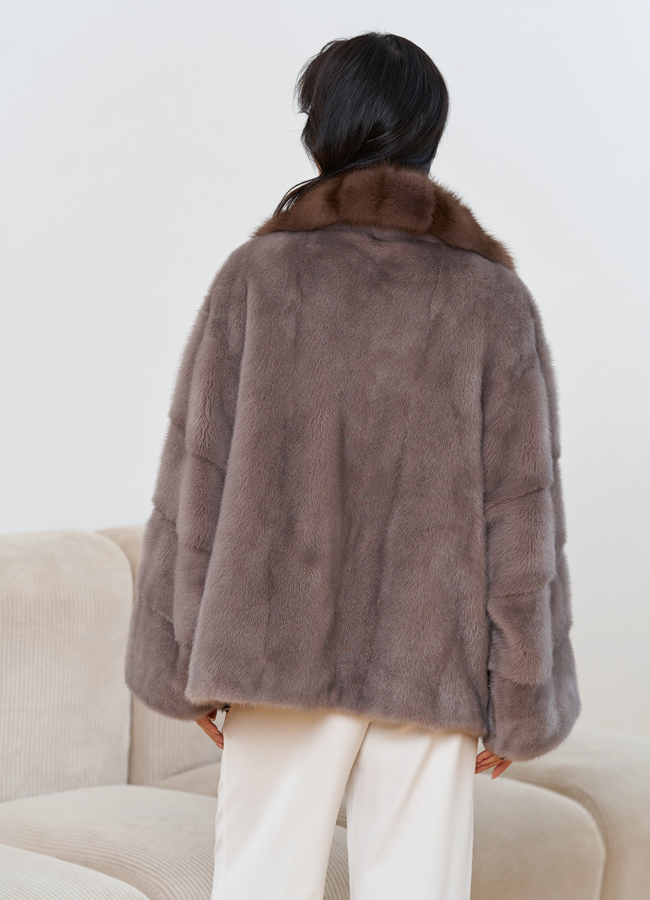 Куртка из меха норки с английским воротником из меха куницы модель № 30681 в рассрочку