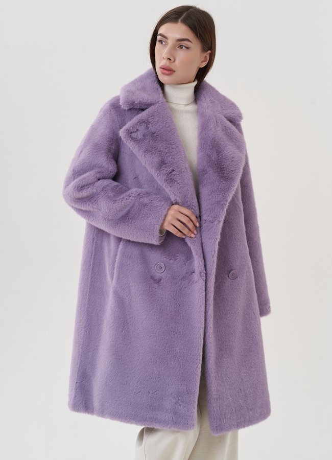 Женское пальто из эко меха на пуговицах модель № 25741 универмаг малина