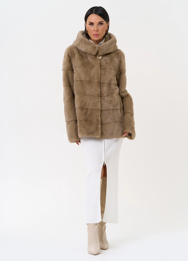 фото Короткая шуба с капюшоном модель № 31330