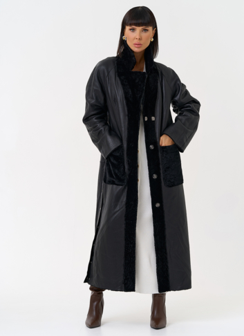 Женская двухсторонняя дубленка с английским воротником