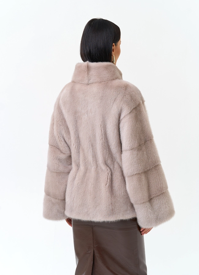 фото Шуба из меха норки с воротником стойкой модель № 34292 фото