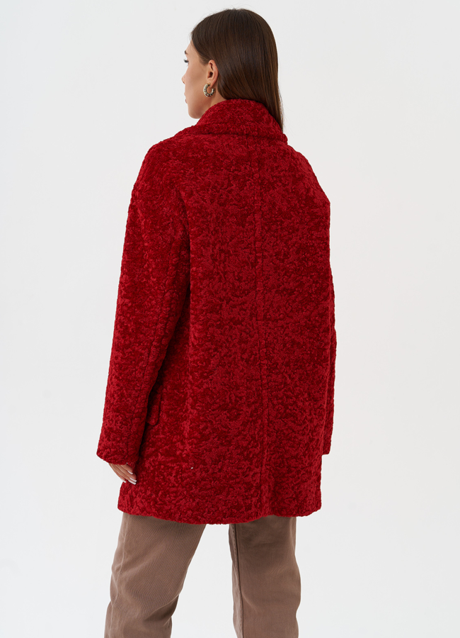 Яркое двубортное пальто с английским воротником модель № 28312 универмаг малина