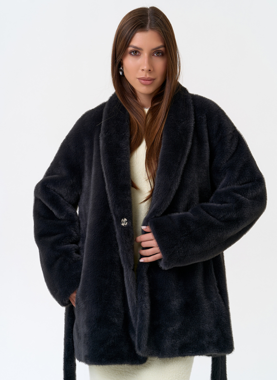 Женская шуба из эко меха с воротником шаль