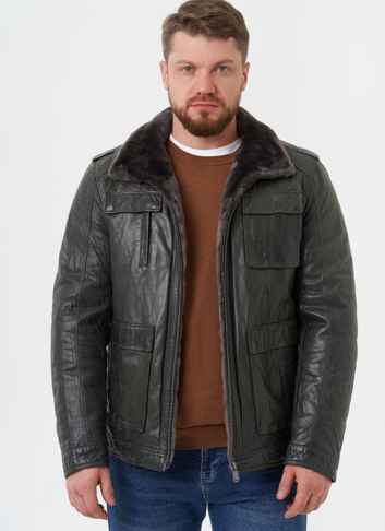 Мужская утепленная кожаная куртка 