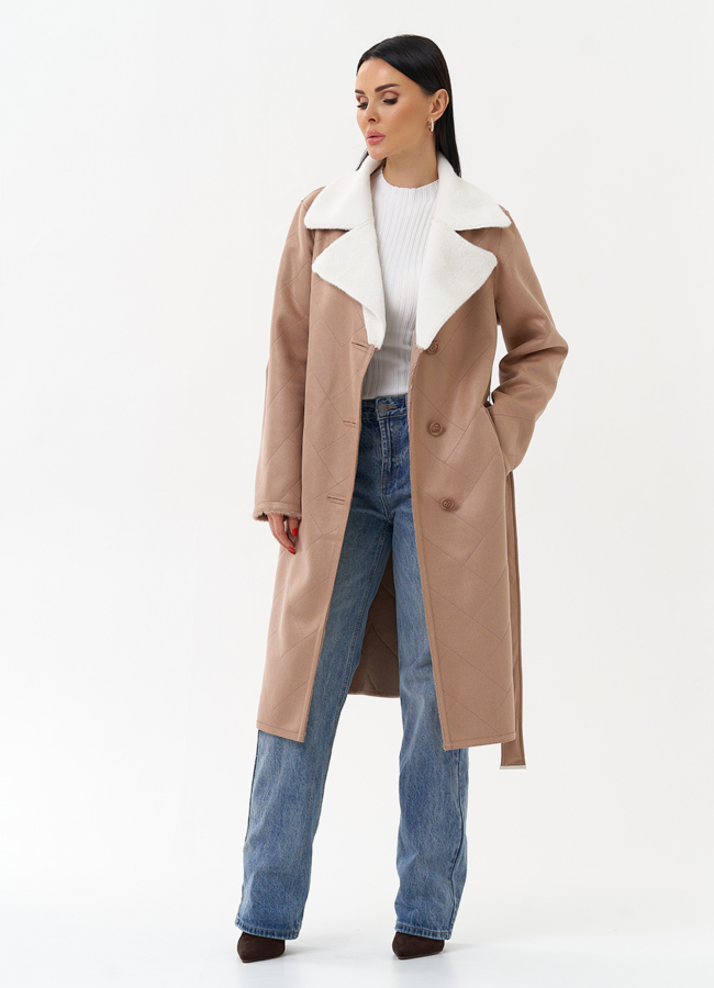 Пальто женское из эко замши с английским воротником модель № 29981 универмаг малина