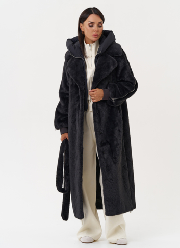 Длинная женская шуба из эко меха в цвете графит
