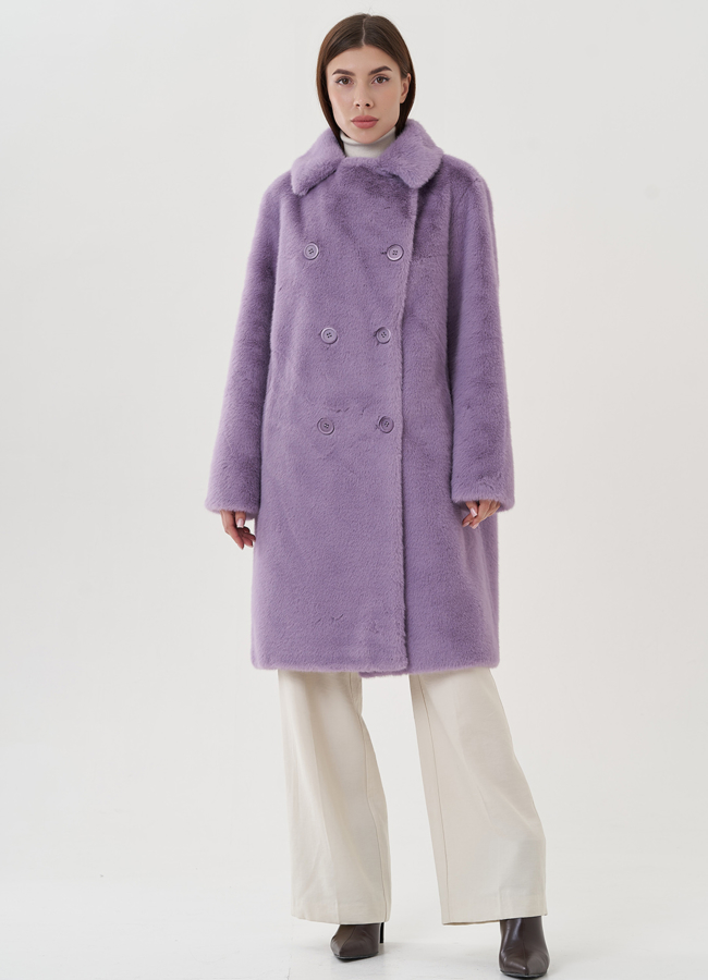 Женское пальто из эко меха на пуговицах модель № 25741 в рассрочку