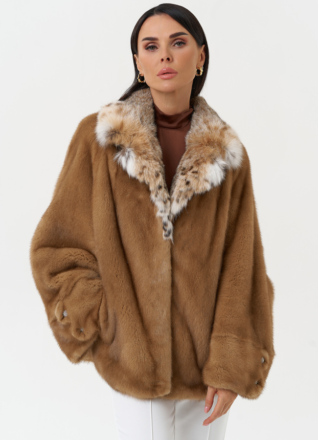 Куртка из меха норки с воротником их меха рыси модель № 31169 универмаг малина