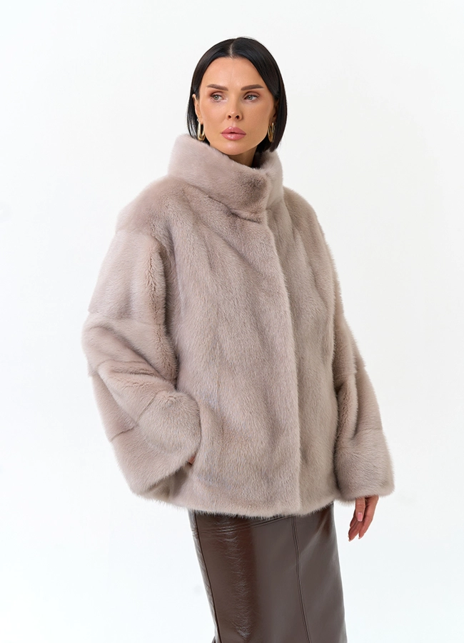 Шуба из меха норки с воротником стойкой модель № 34292 универмаг малина фото