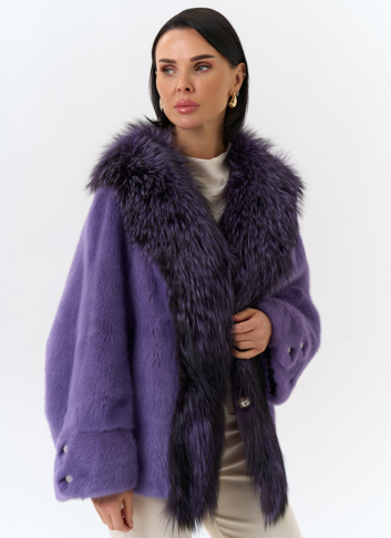 Шуба из норки с отделкой из меха чернобурки