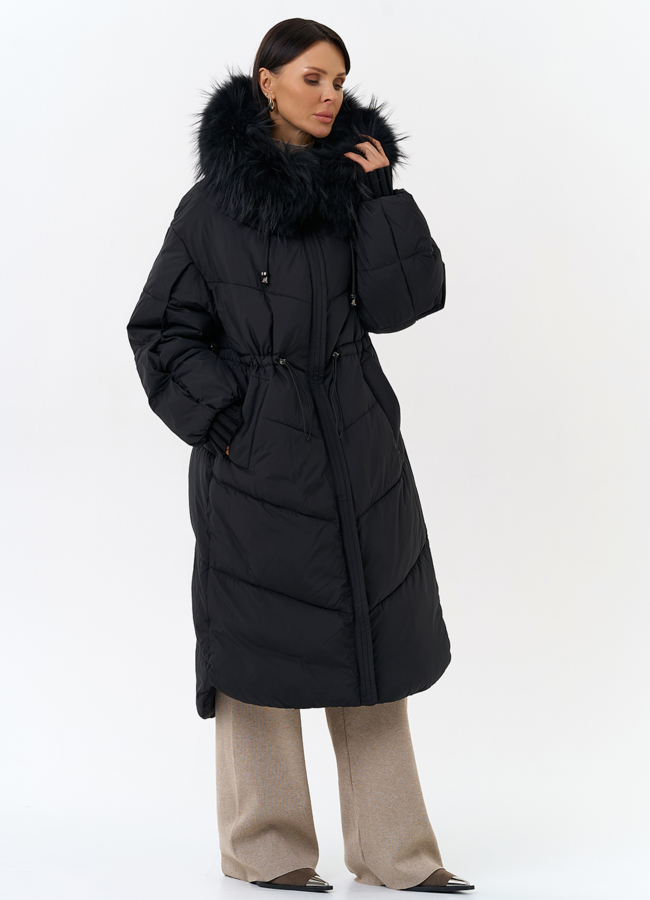 Женский пуховик с капюшоном из меха чернобурки модель № 31969 универмаг малина