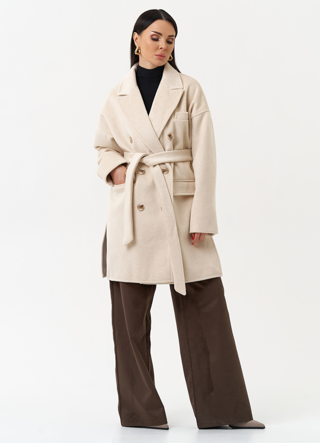 Женское укороченное пальто с поясом модель № 30195 универмаг малина