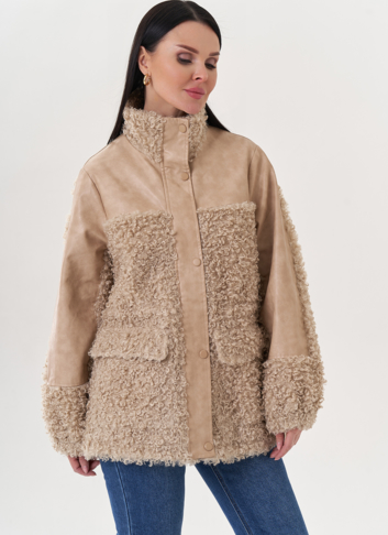 Комбинированный жакет из эко кожи