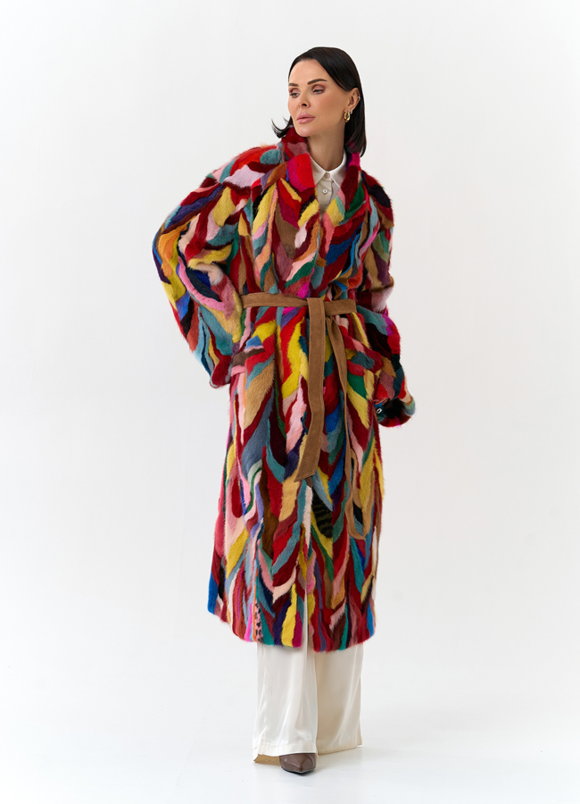 Норковая шуба в стиле пэчворк модель № 31299 универмаг малина