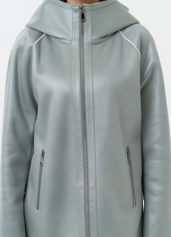 Женская дубленка из эко замши с капюшоном модель № 30204 универмаг малина