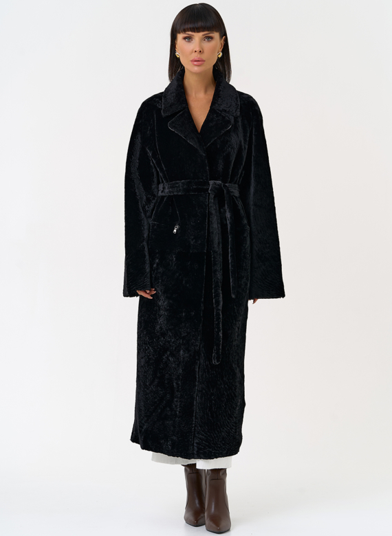 Женская двухсторонняя дубленка с английским воротником