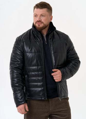 Пуховик из эко кожи черного цвета